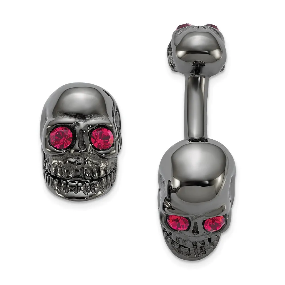 Sterling Silver Ruthenium Plated Crystal Movable Skull Cuff Link