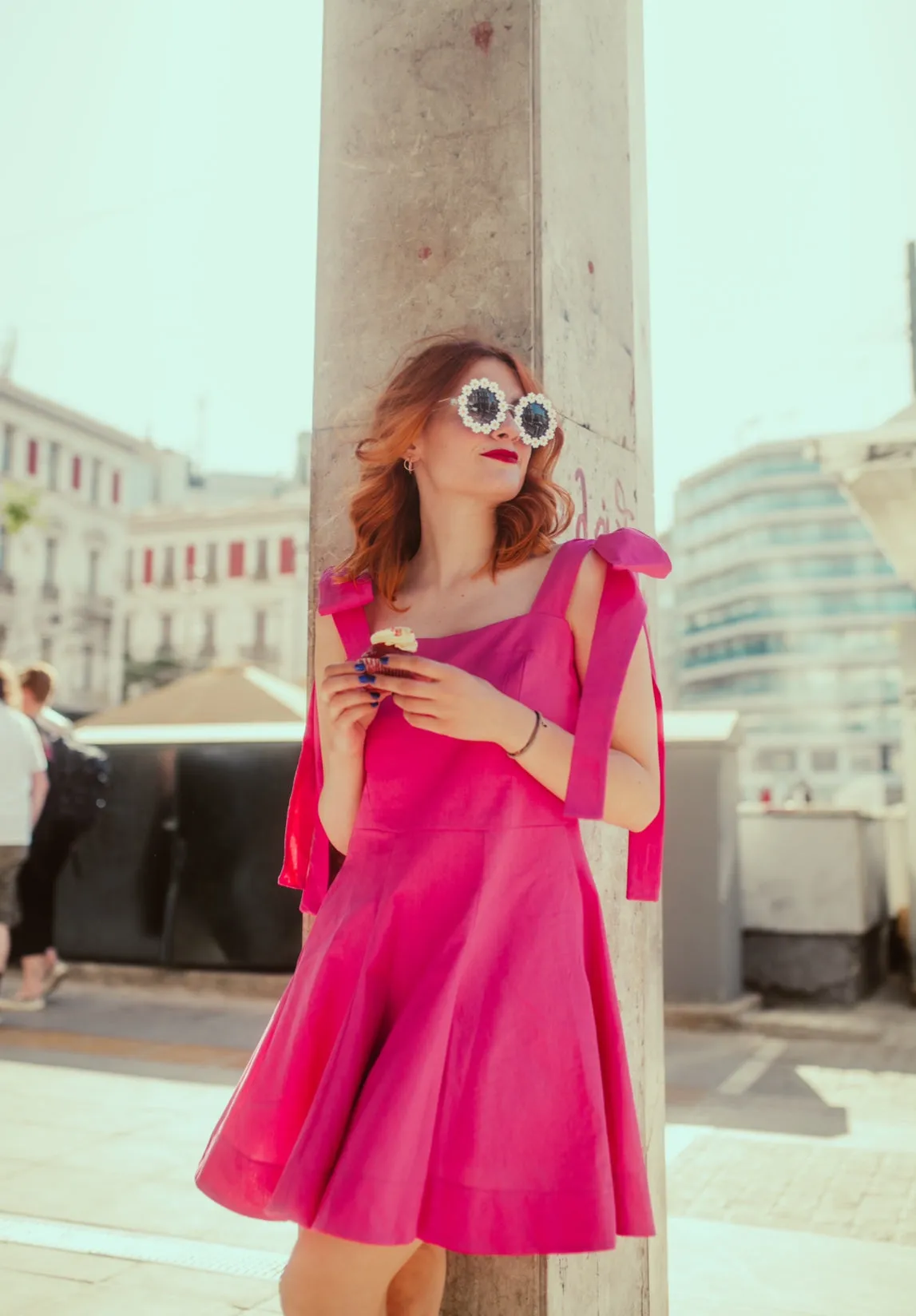 “Sunflower” dress in hot pink