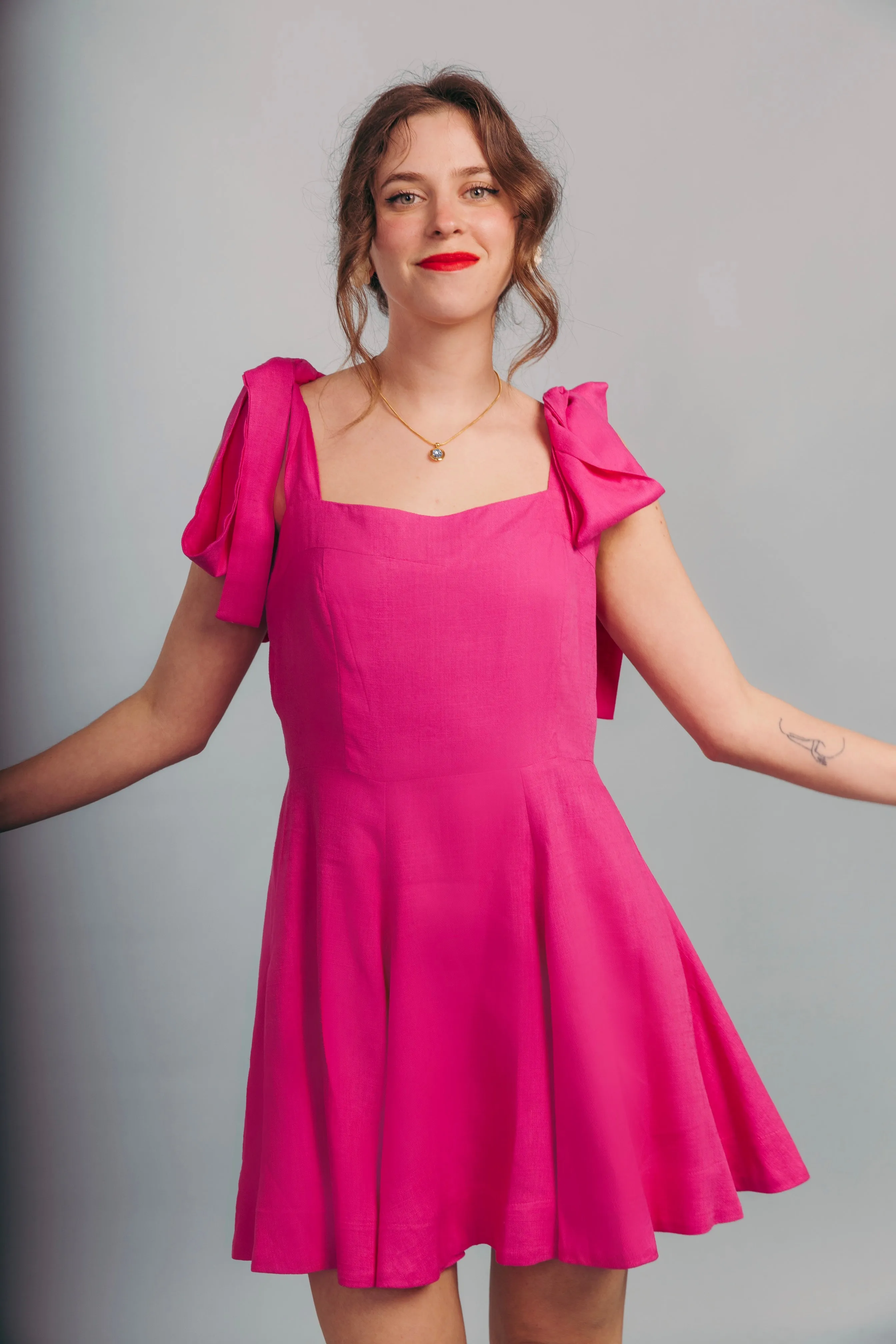 “Sunflower” dress in hot pink