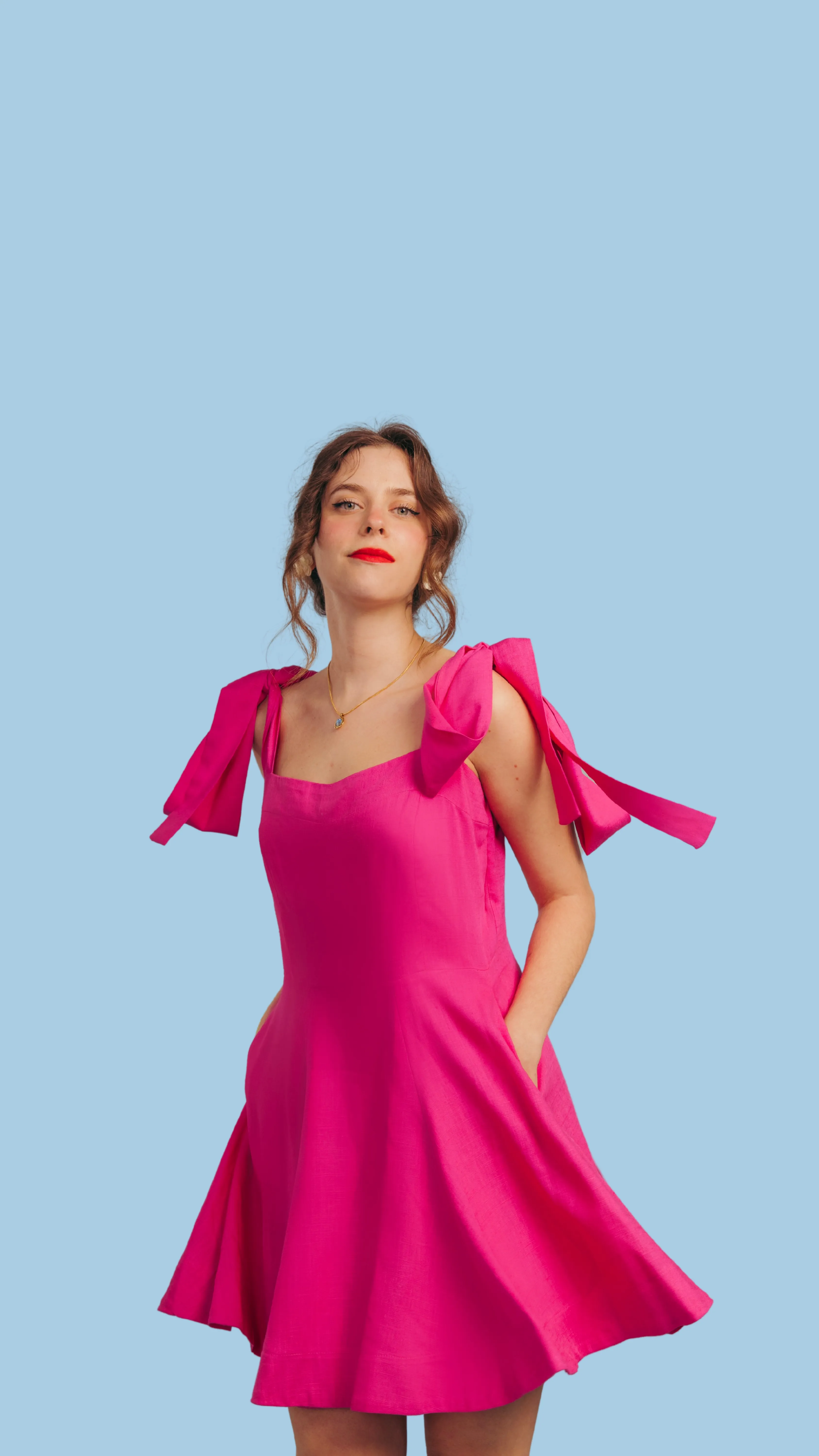 “Sunflower” dress in hot pink