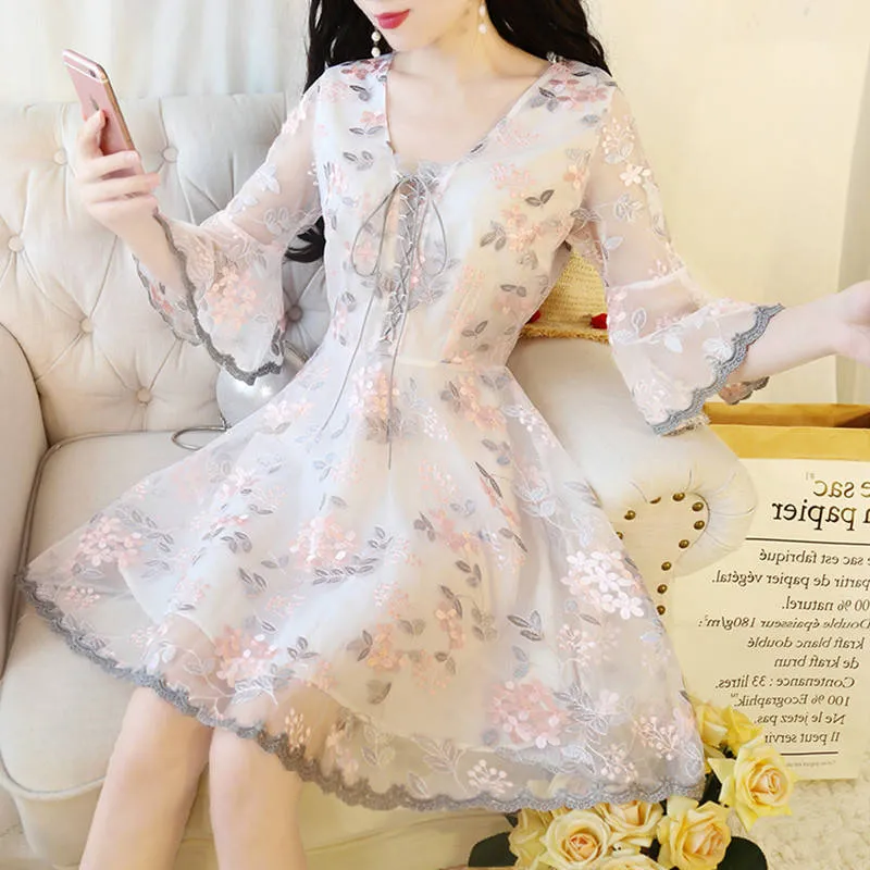 Sweet Lace Horn Sleeve Dress AD210088