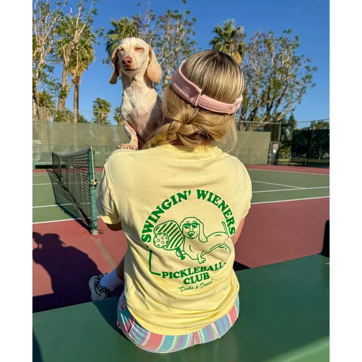 swingin’ wieners pickle ball unisex pocket tee | banana