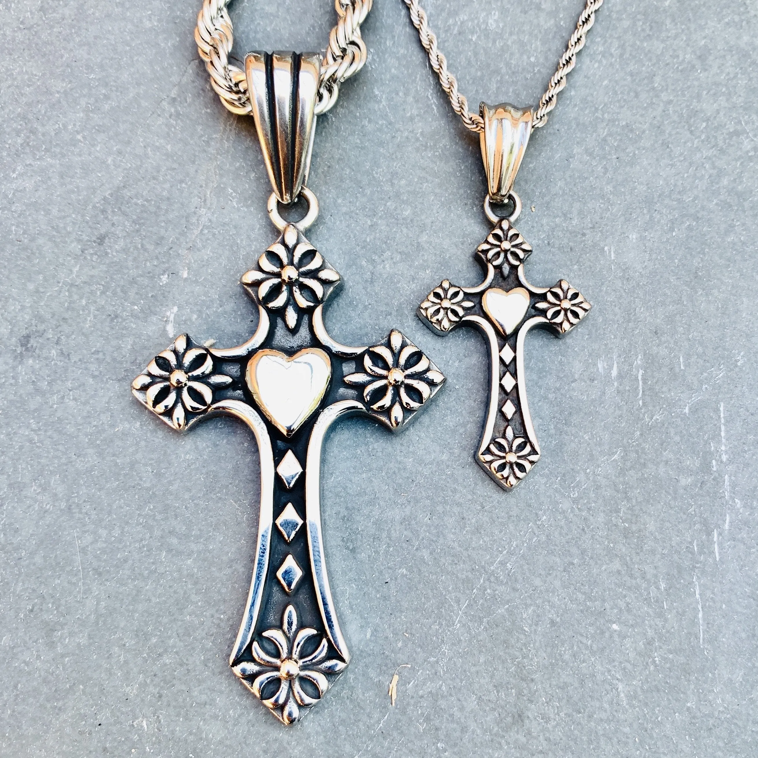 The Heart Cross - Larger Cross Pendant - Rope Necklace or Omega - 709