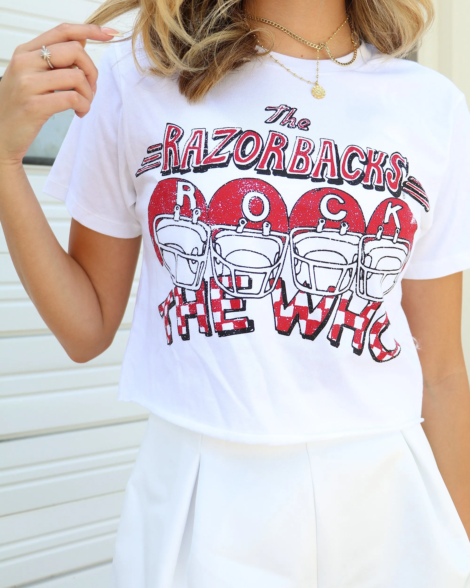 The Who Arkansas Razorbacks Rock White Cropped Tee