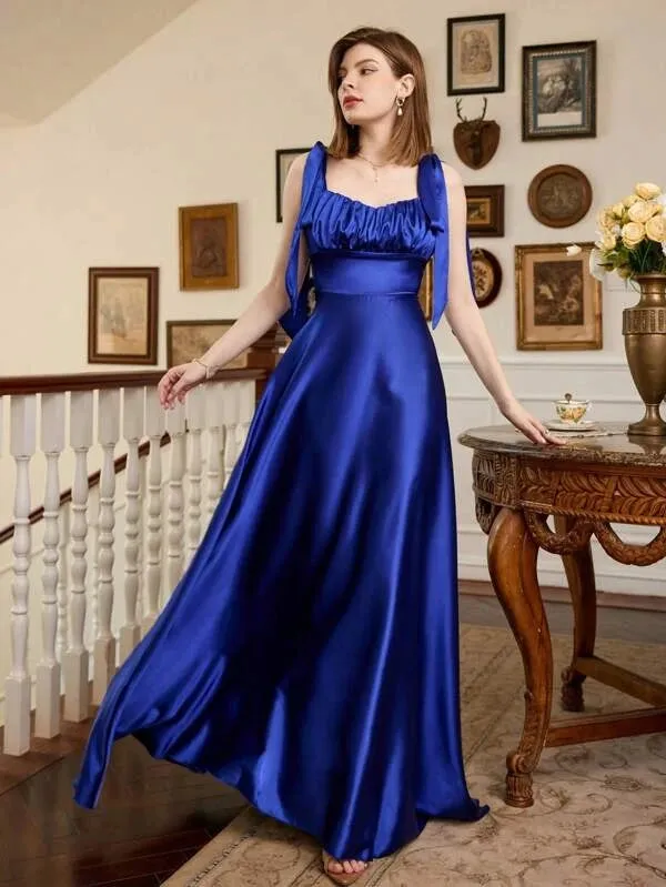 Tie shoulder ruched bust bridesmaid dress