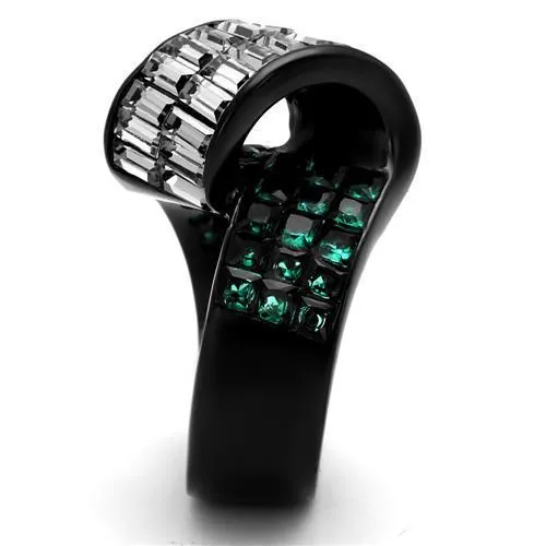 TK2199 IP Black(Ion Plating) Stainless Steel Ring with Synthetic in Blue Zircon