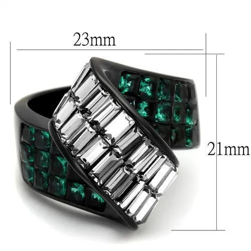 TK2199 IP Black(Ion Plating) Stainless Steel Ring with Synthetic in Blue Zircon