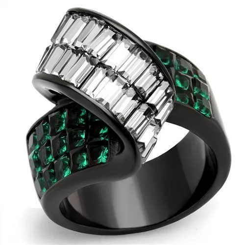 TK2199 IP Black(Ion Plating) Stainless Steel Ring with Synthetic in Blue Zircon