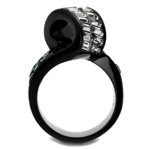 TK2199 IP Black(Ion Plating) Stainless Steel Ring with Synthetic in Blue Zircon