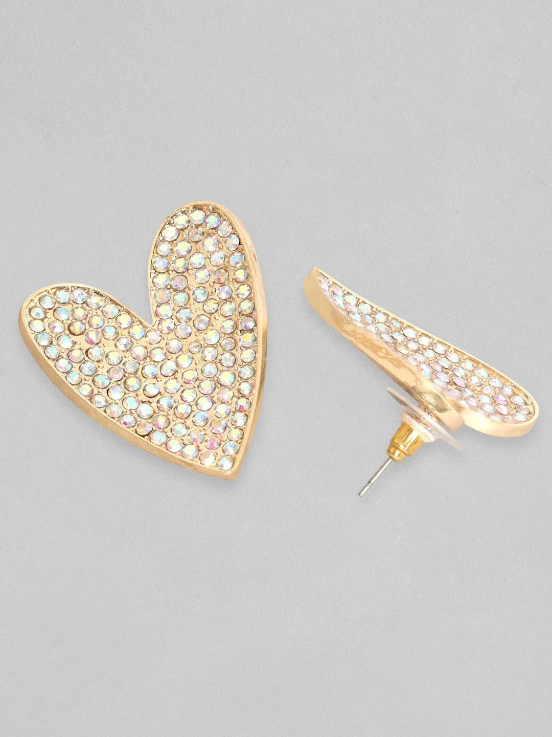 TOKYO TALKIES X Rubans 18K Gold Toned White Zircons Studded Heart Stud Earring