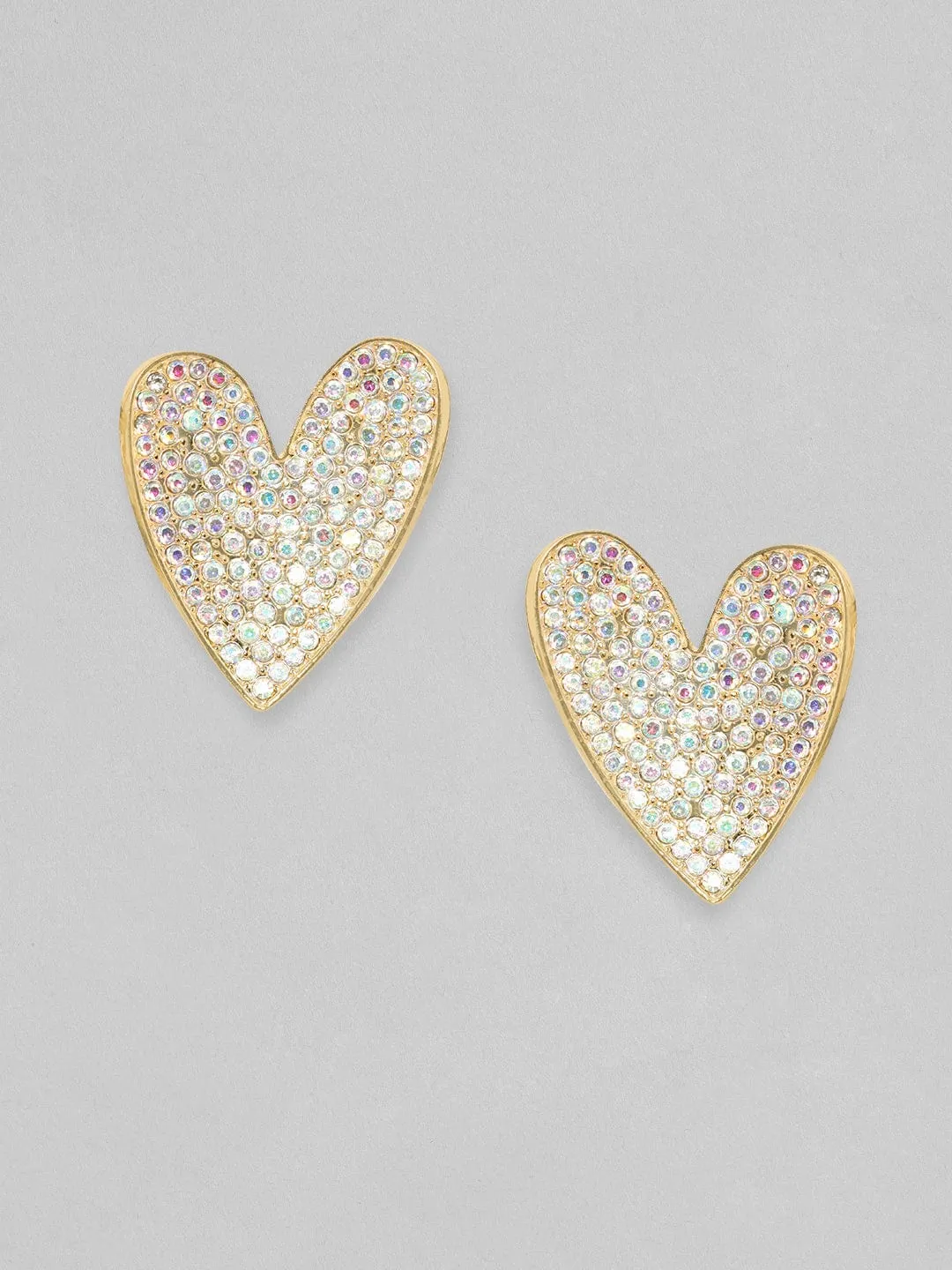 TOKYO TALKIES X Rubans 18K Gold Toned White Zircons Studded Heart Stud Earring