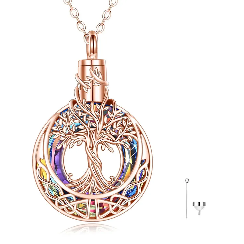 Tree of Life Urn Necklaces for Ashes Sterling Silver Crystal Cremation Jewelry for Ashes Memory Jewelry for Women Men