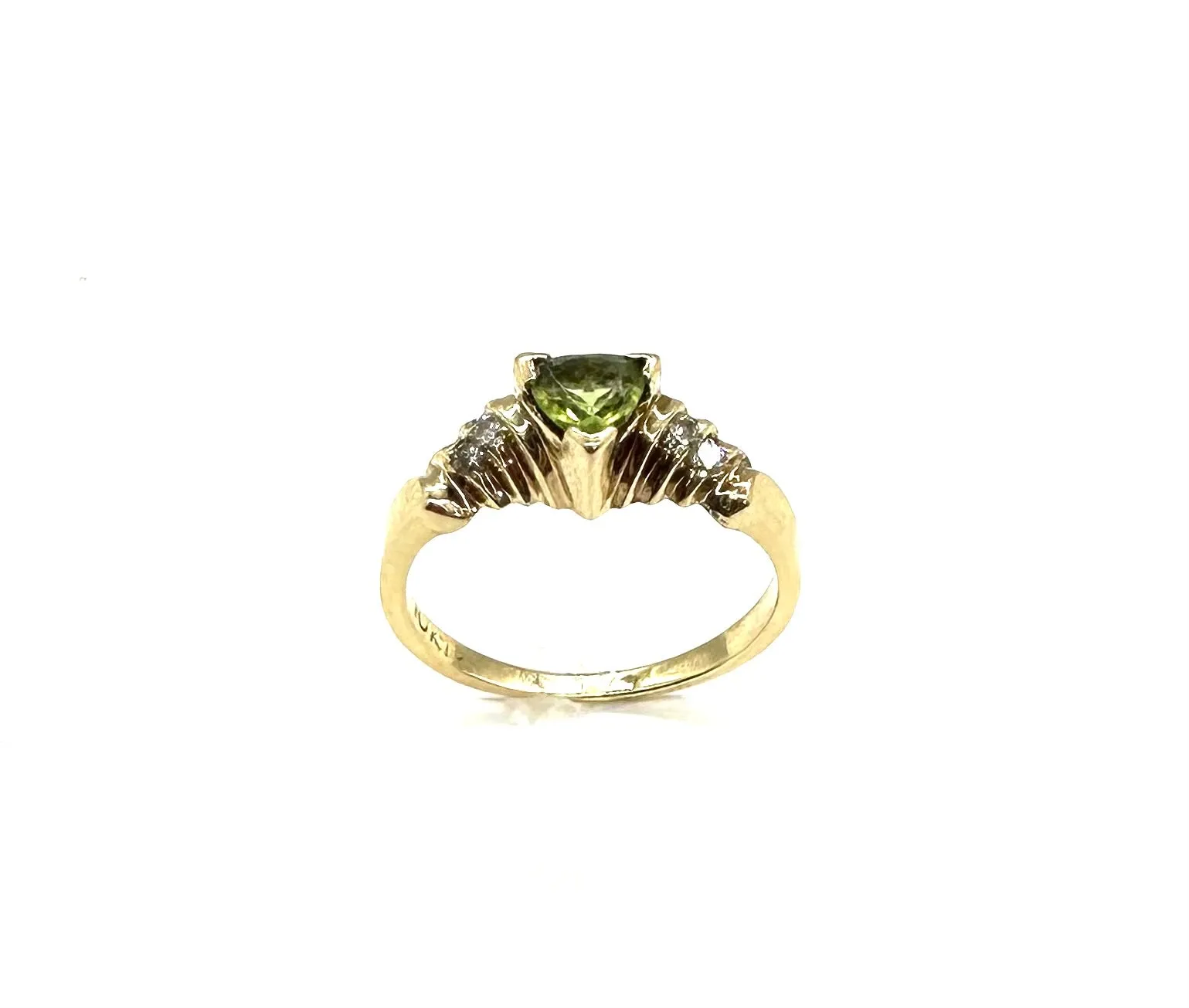 Trillion Cut Peridot W/ Diamond Accent Ring